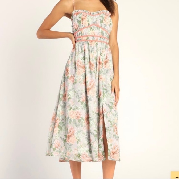 Lulus Dresses & Skirts - Lulus Dear to You Grey Floral Print Backless Lace-Up Midi Dress